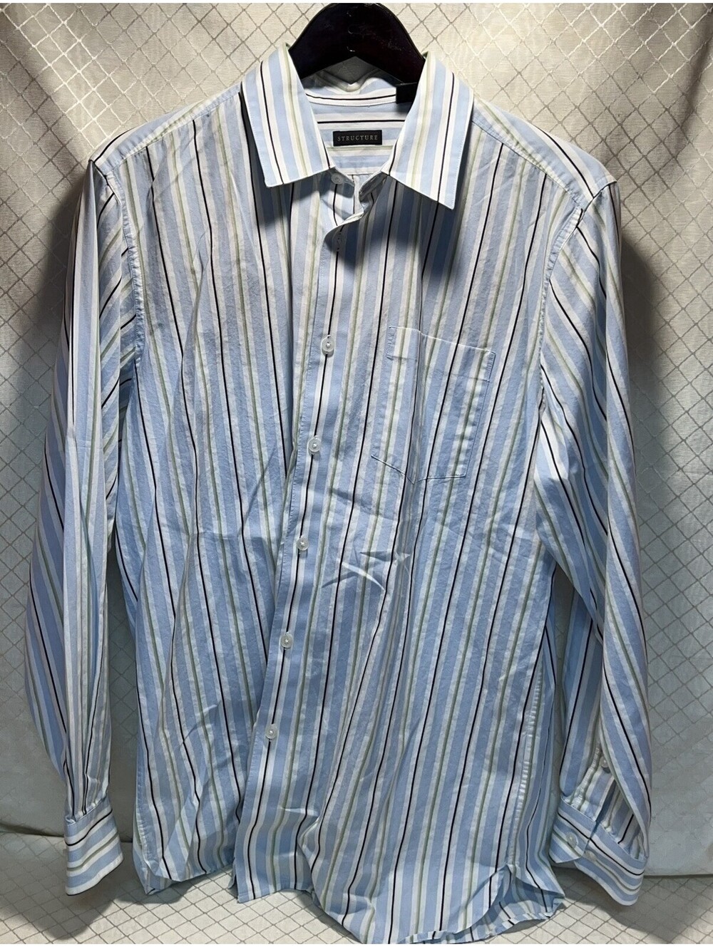 Structure Oxford Mens Blue Pinstripe Long Sleeve Button-up